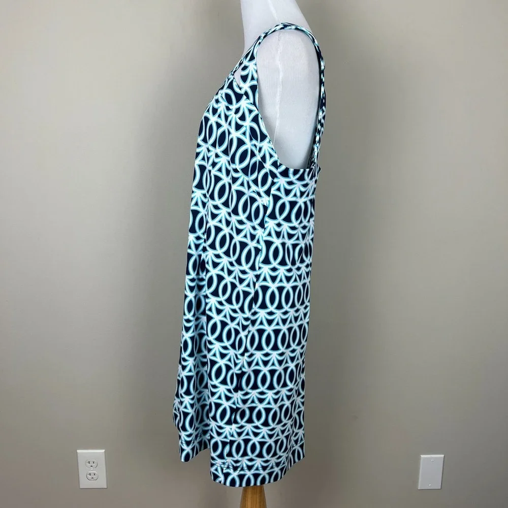 LULU B Dress‎ Womens XL Blue Geometric Sleeveless UPF 50 Strappy Travel Resort